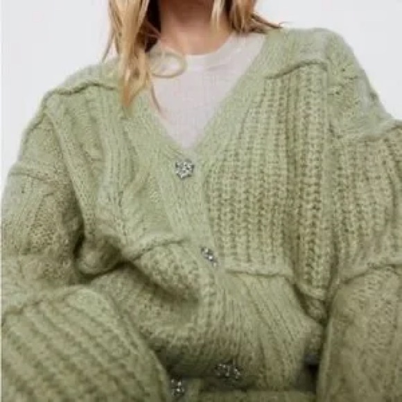 Zara Rhinestone Button Patchwork Cardigan - Picture 3 of 8